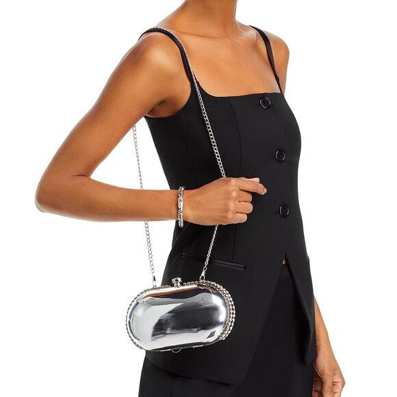 AQUA Mirror Metallic Patent Minaudière Clutch - Orchid - Picture 2 of 9